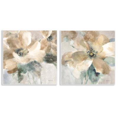 "Abstract Abstract Beige Flowers", ensemble de 2 plaques murales par Danhui Nai