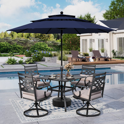 Ensemble repas d'extérieur pour 4 personnes avec parasol Leonard