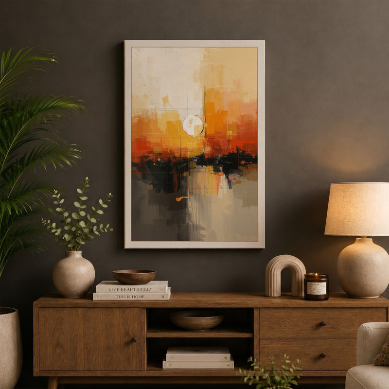 City at Dusk Modern - Wrapped Canvas, 36x24 - 91.4 x 61.0 cm, Teal Border