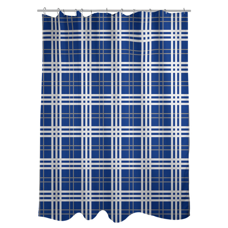 Plaid Shower Curtain Set, Bleu / argenté / blanc