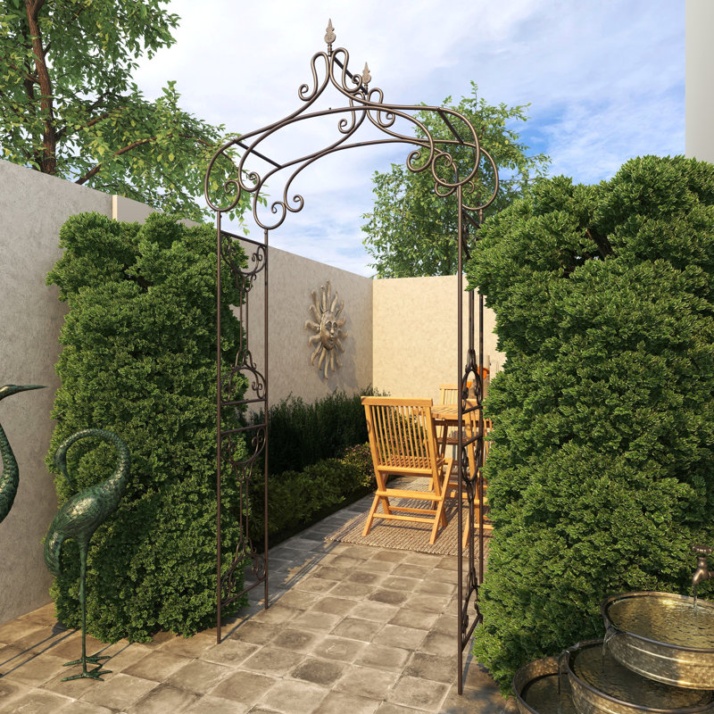 Tonnelle de jardin à volutes arquées en métal avec fleuron Coletin