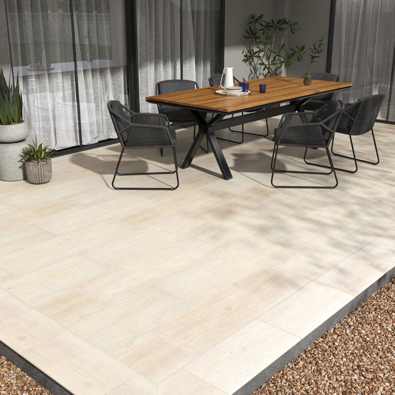 Pavé en porcelaine mat aspect bois 16 po x 47 po x 0,78 po Arden (10,44 pieds carrés / unité, 2 pièces), Ivoire