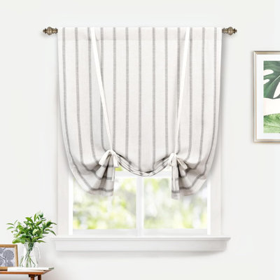 Waddah Farmhouse Double Layer Linen Blackout Tie Up Curtains Thermal Insulated Vertical Striped Fully Lined Balloon Roman Shade Bathroom Window Adjustable Rod Pocket