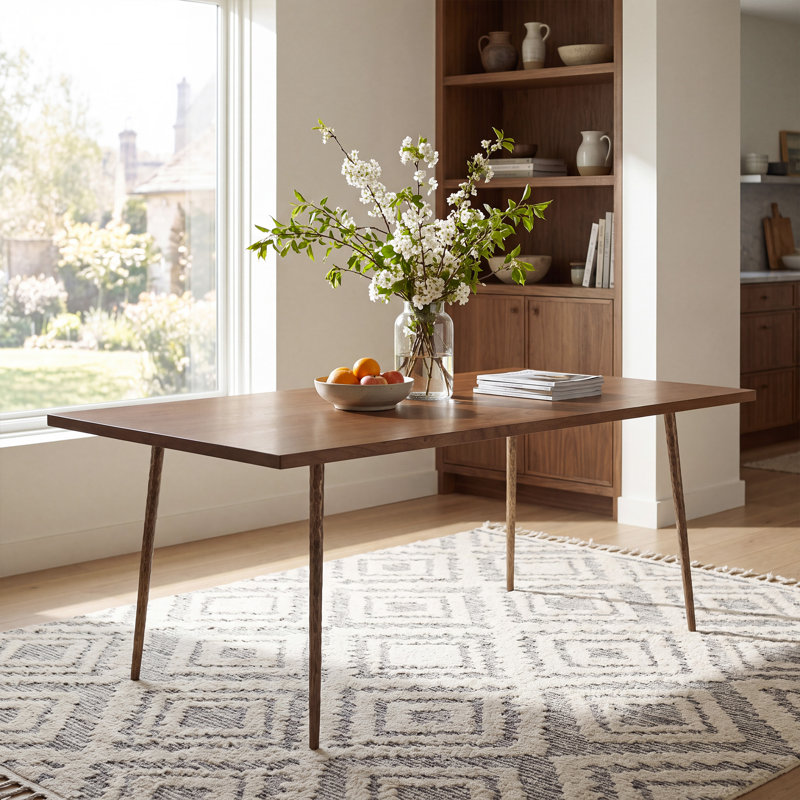 Table de salle à manger de luxe à effet grain de bois avec pieds en métal, Naturel