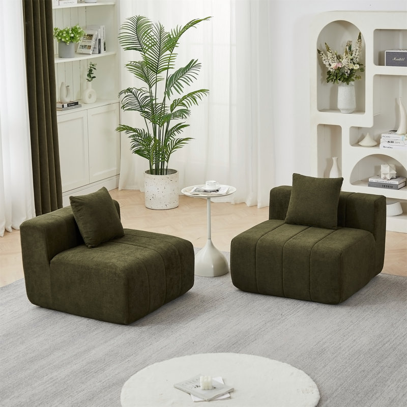 Chenille sectional sofa with 2 pillows