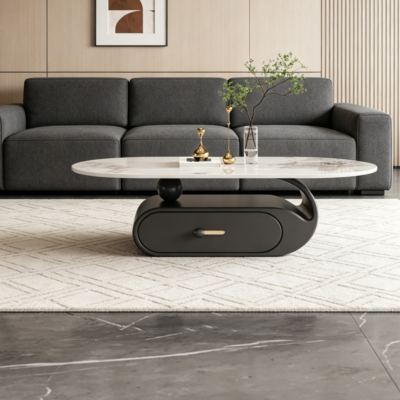 Table basse Modern Modern, H 16,14 po x L 39,37 po x l 21,65 po, White/Grey/Black, Marble