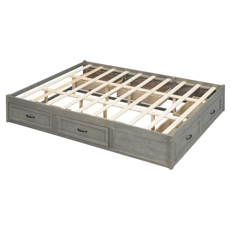 Lit plateforme avec 6 tiroirs de rangement, Gris antique, Grand lit