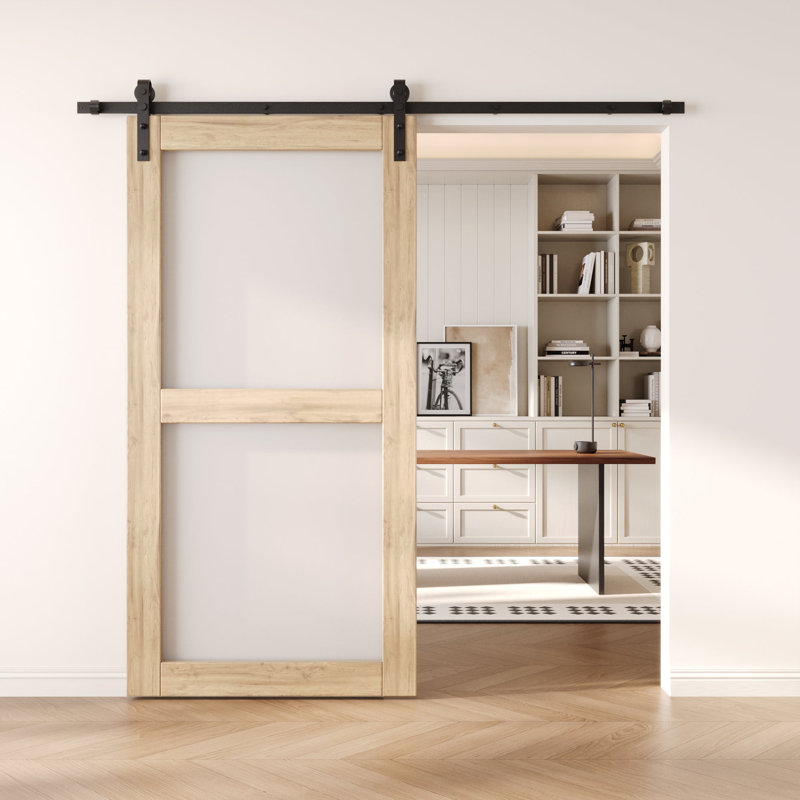Porte de grange coulissante en bois massif non assemblé 26 x 80 2-Lite, 26 po x 80 po
