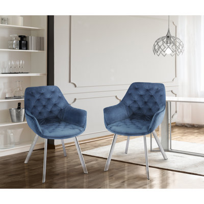 Chaise de salle à manger avec accoudoirs en velours capitonné Chimeng