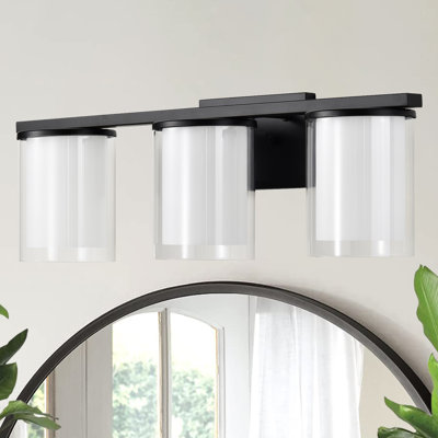3-light Brushed Nickel Modern Vanity Light With Clear Glass And White Glass Dual Shades