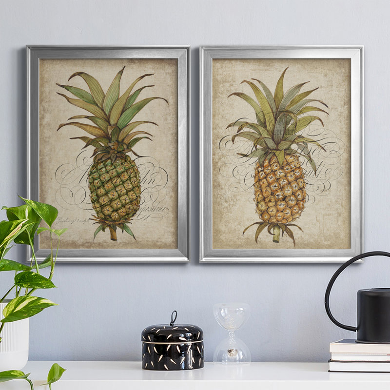 «Pineapple Study I», ensemble de 2 impressions sur toile encadrées, H 36,5 po x l 26,5 po x P 1,25 po, Cadre argenté