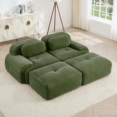 Canapé 2 places en velours côtelé de luxe avec design modulaire, accoudoirs courbés et éponge à haute résilience pour les salons et les chambres, vert olive