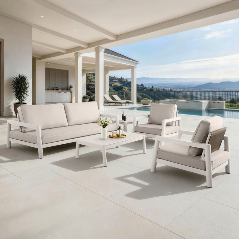Ensemble de conversation d'extérieur avec canapé convertible 3 voies Fairmont, Cream Beige, Cream Beige