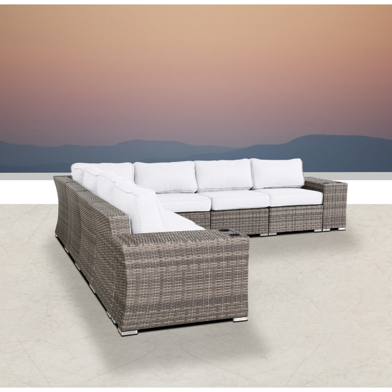 Albulena Fully Assembled Wicker Patio Sectional, Mixed Gray, Sunbrella Canvas