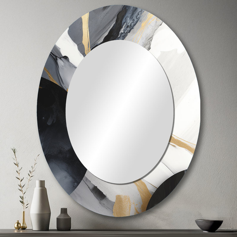 Miroir mural moderne noir et doré Harmony Of Marble I, 43 po x 33 po