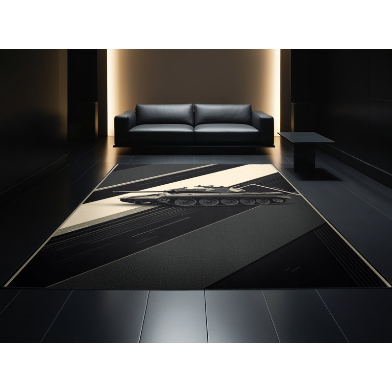 Tapis noir à motif géométrique élégant et moelleux Soft, 7 x 9