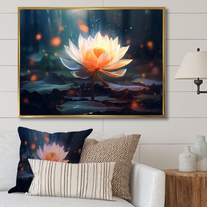 Cinématique lotus blanc dans un étang mystique - impression, 24" H x 32" W, White Picture Framed