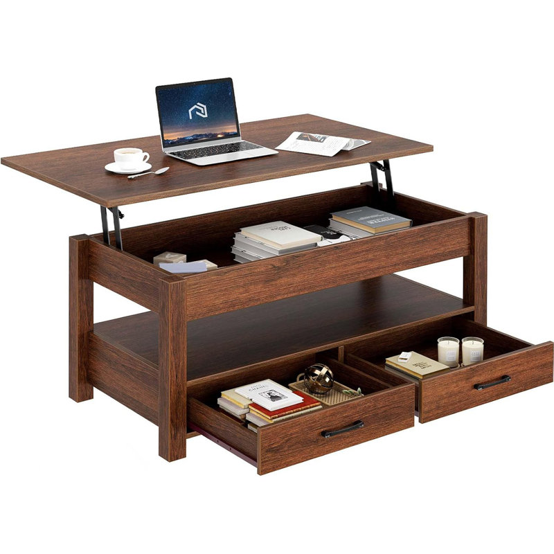 Eoghan Lift Top Coffee Table with 2 Drawers, Rustic Brown, 18.9" H x 47.2" L x 23.6" W