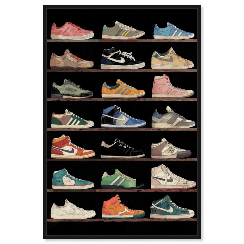 Impression sur toile rétro avec espadrilles par Notoriart, 10" H x 15" W, Structure noire