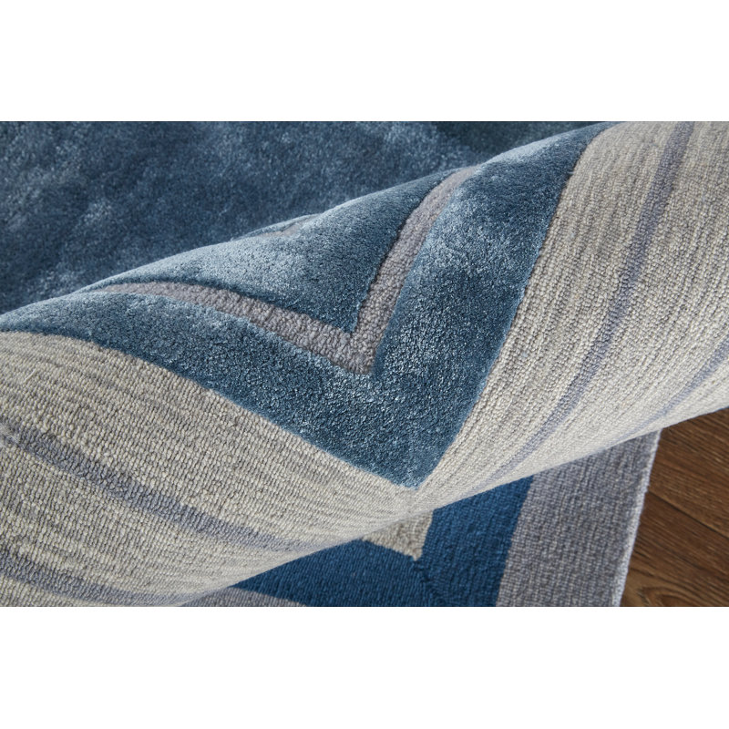 Hithin Handmade Tufted Aegean Blue/Gray/Ivory Area Rug, Rectangle 5' x 8'