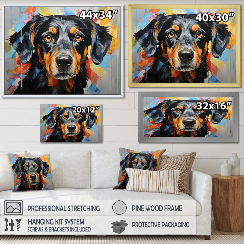 Chien, chien, compagnon, collage - imprimé, Cadre flottant doré, H 24 po x l 32 po x P 1 po