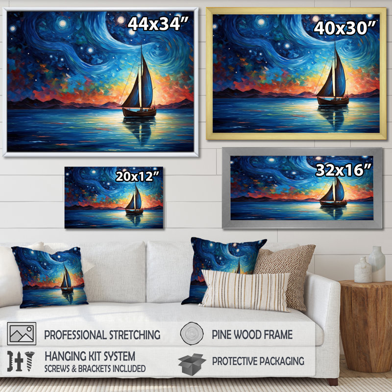 Voilier Sailors, sérénade sur toile, H 30 po x l 40 po x P 1,5 po, Cadre flottant doré