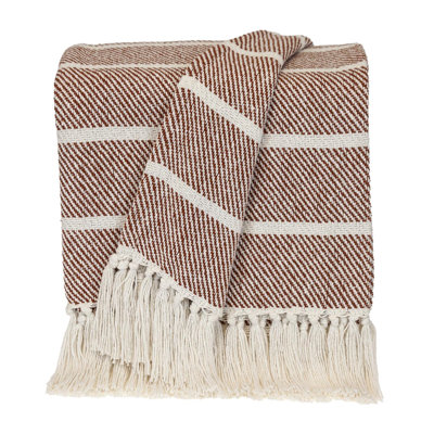 Jeté rayé en coton tissé orange brûlé