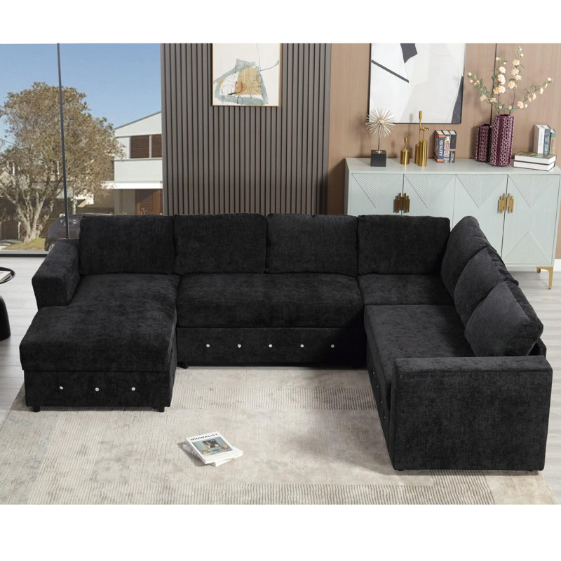 Canapé moderne à 6 places, Chenille noir