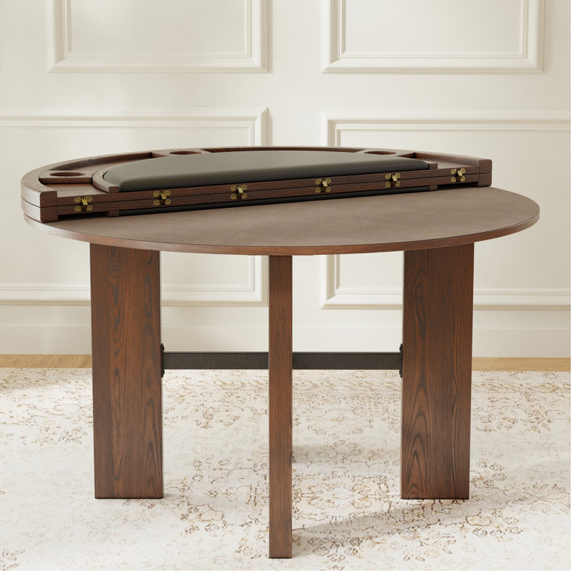 Table de salle à manger et de jeux Gorman au fini noyer avec insert en similicuir noir