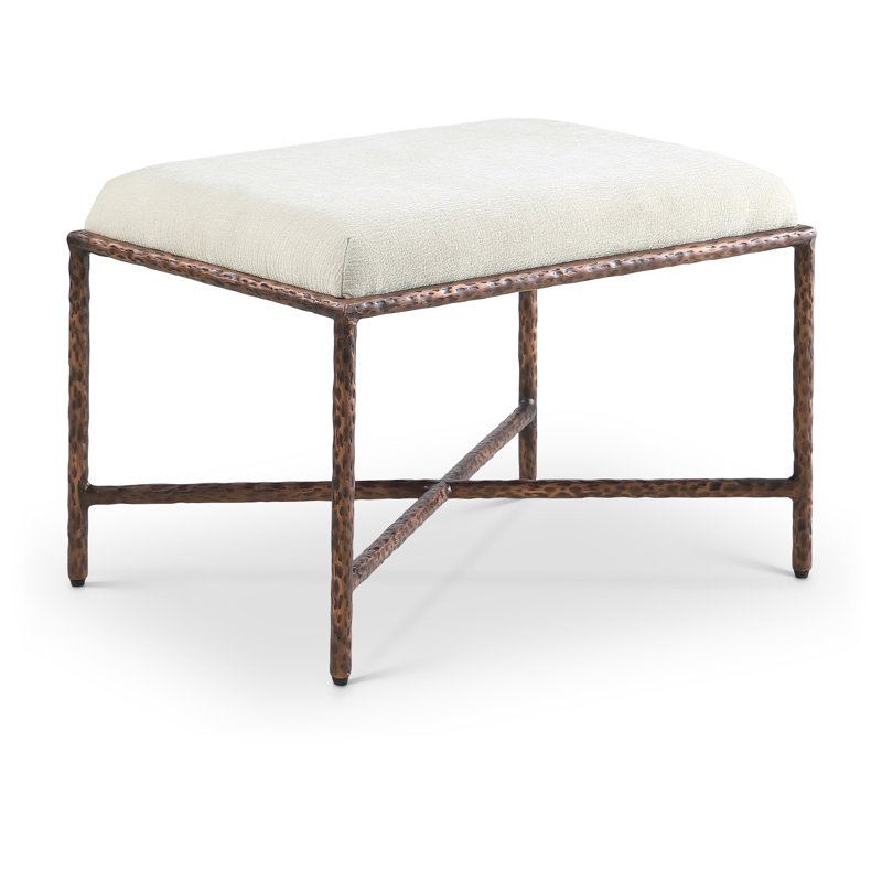 Iyania Chenille Fabric Bench, Cream Chenille Fabric, Bronze