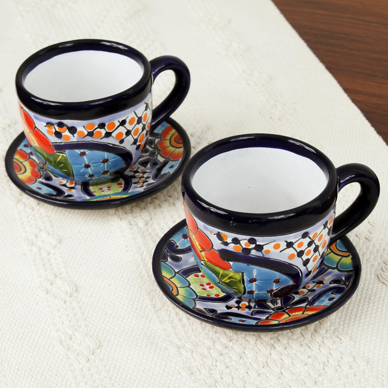 Ensemble de 2 tasses à café et soucoupes faites à la main Armada