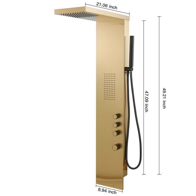 49.21"Shower Panel shower system with Fixed Shower Head, Brushed Gold
