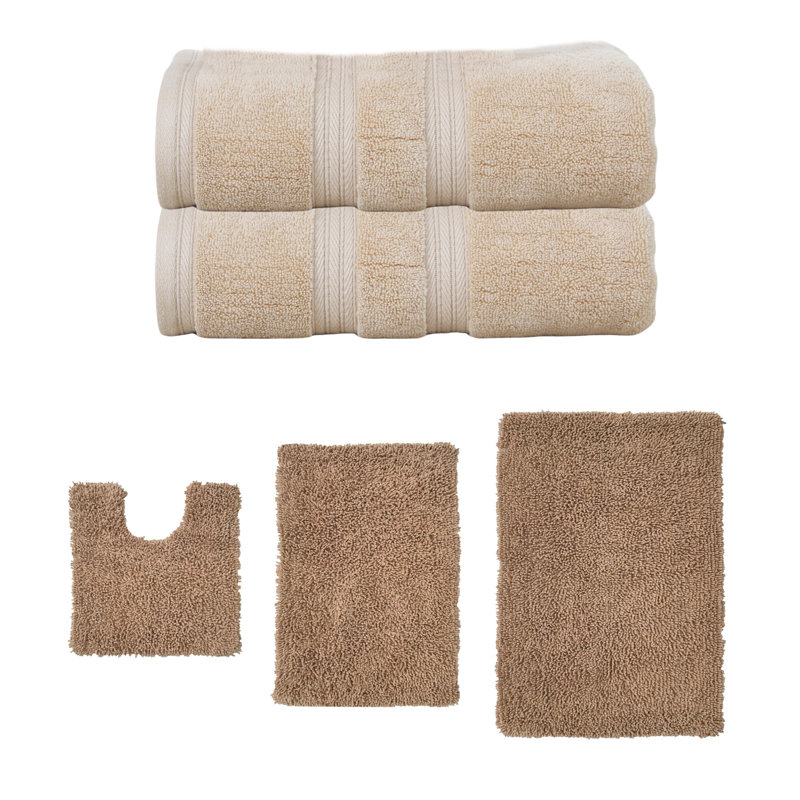 Ensemble de serviettes de bain 2 pièces et de tapis de bain 3 pièces Bruno Collection 100% coton doux (ensemble de 5), Lin