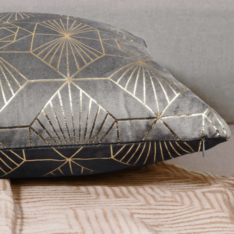  Housse de coussin en velours géométrique, Gris