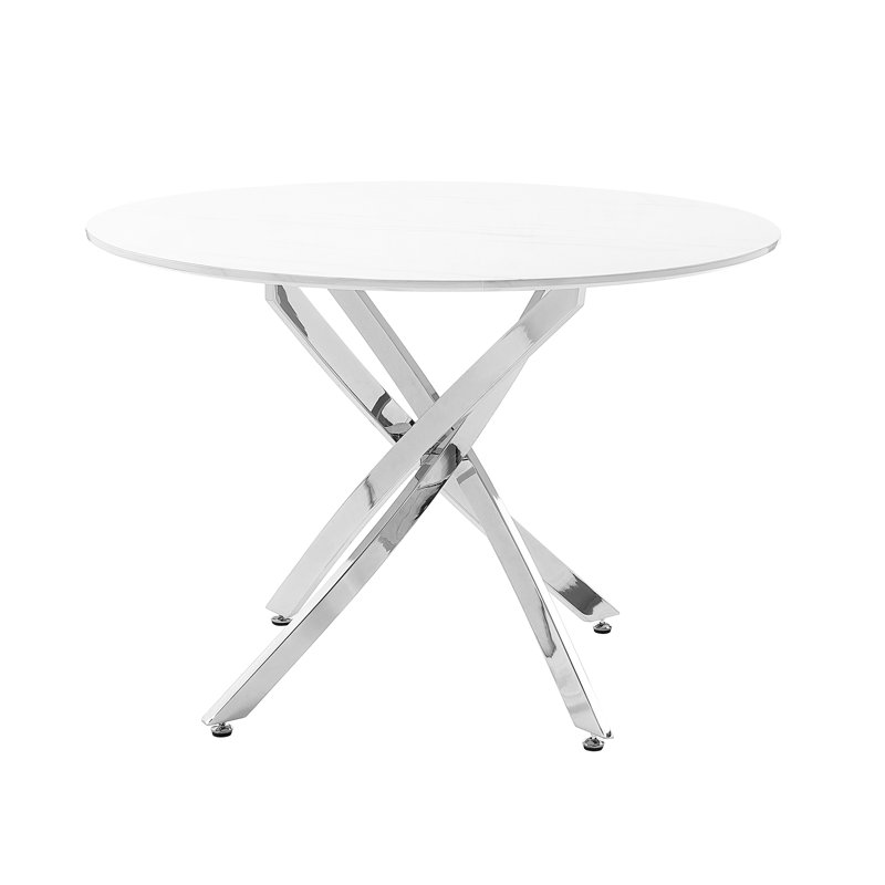 Table de salle à manger ronde en faux marbre avec pieds en métal, ultra moderne pour 4 surfaces et pieds, pouvant accueillir quatre personnes