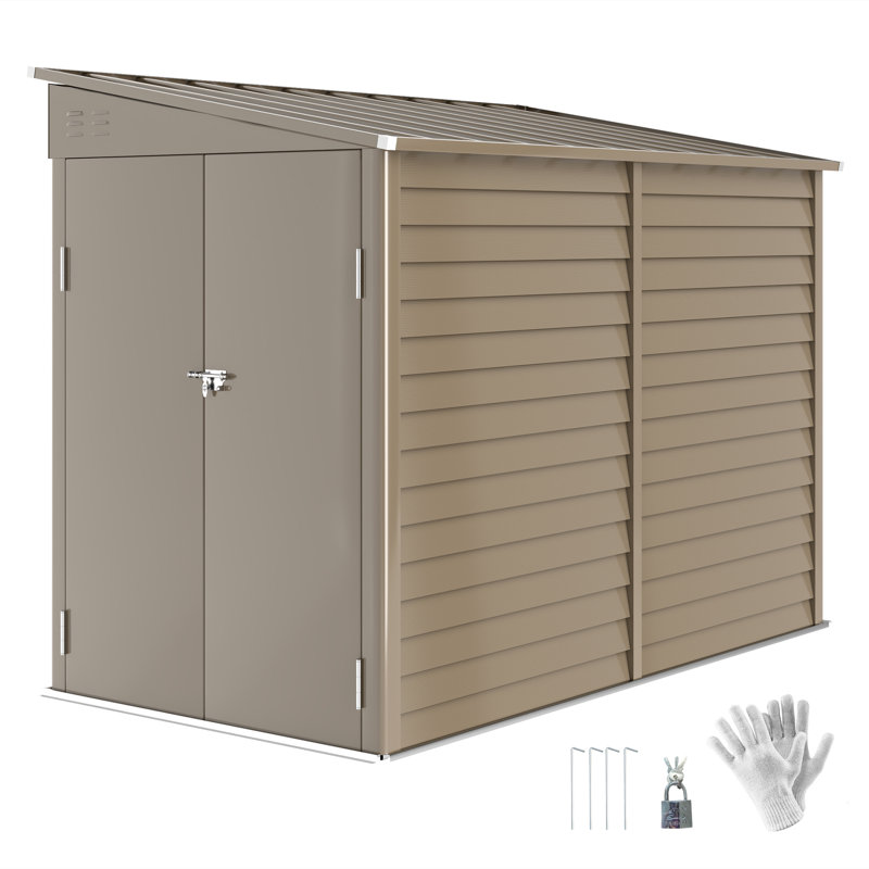 8 ft. W x 4 ft. D Galvanised Steel Pent Storage Shed, Brown