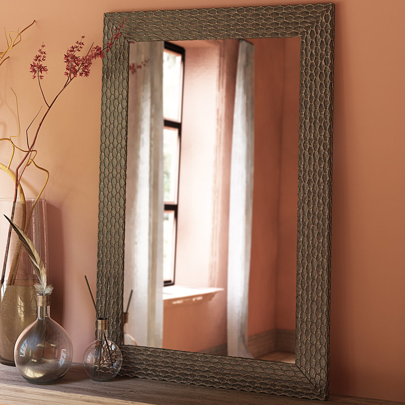 Engineered Wood Rectangle Wall Mirror, Bronze