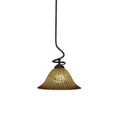 Capri Stem Hung Pendant Shown In Matte Black Finish With 14" Tiger Glass