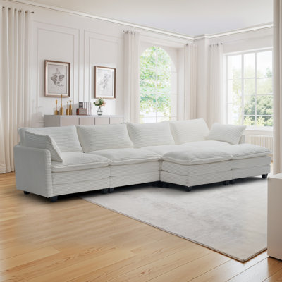 Modular Sectional Sofa with Deep Seat,Freely Combined Comfy Corduroy Couch,Arm chair with Pillows for Living Room, Apartment,U-Shaped 4-seat Oversized Sofa with Double Movable Ottomans