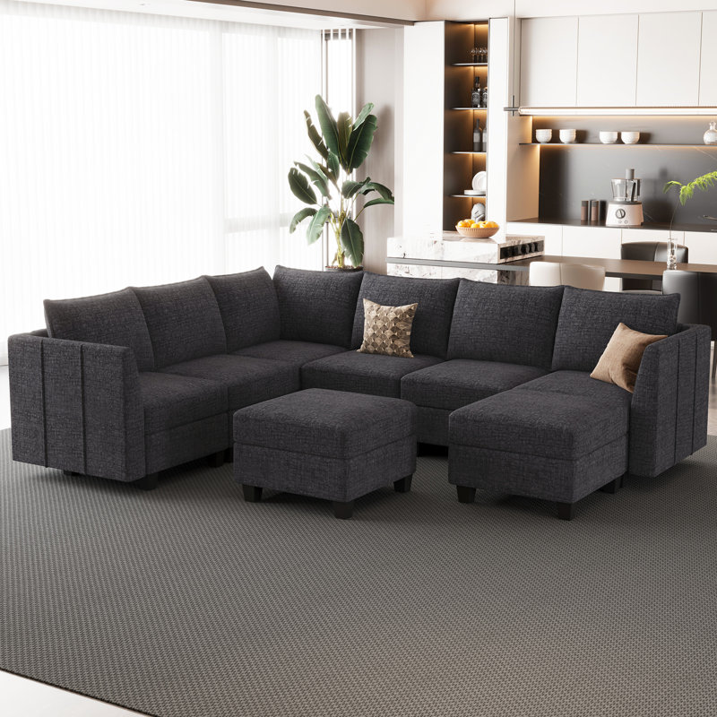 Canapé modulaire convertible avec canapé détachable Aurora, Chenille noir
