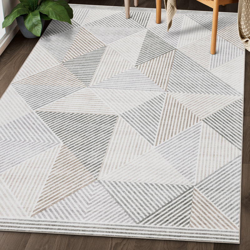 Jahree Miles Modern Geometric Machine Washable Area Rug, Rectangle 7'6" x 9'6", Beige