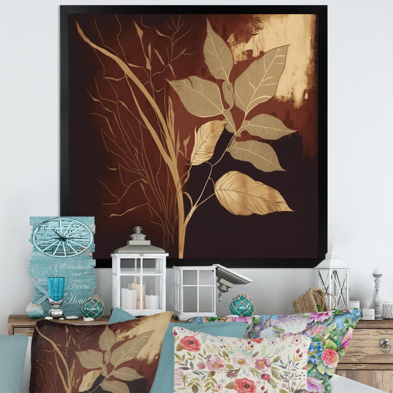 «Terra Cotta Chocolate Leaves III», reproduction sur toile, H 16 po x l 16 po x P 1 po, Toile avec cadre photo noir