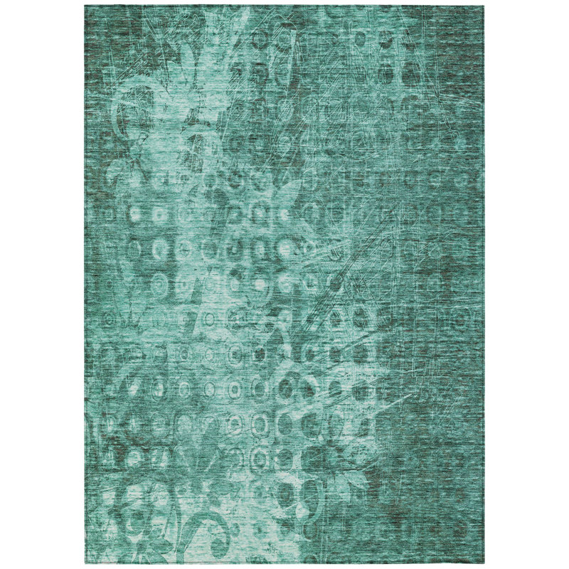 Tapis bleu sarcelle lavable intérieur / extérieur 9 pi x 12 pi Ikat