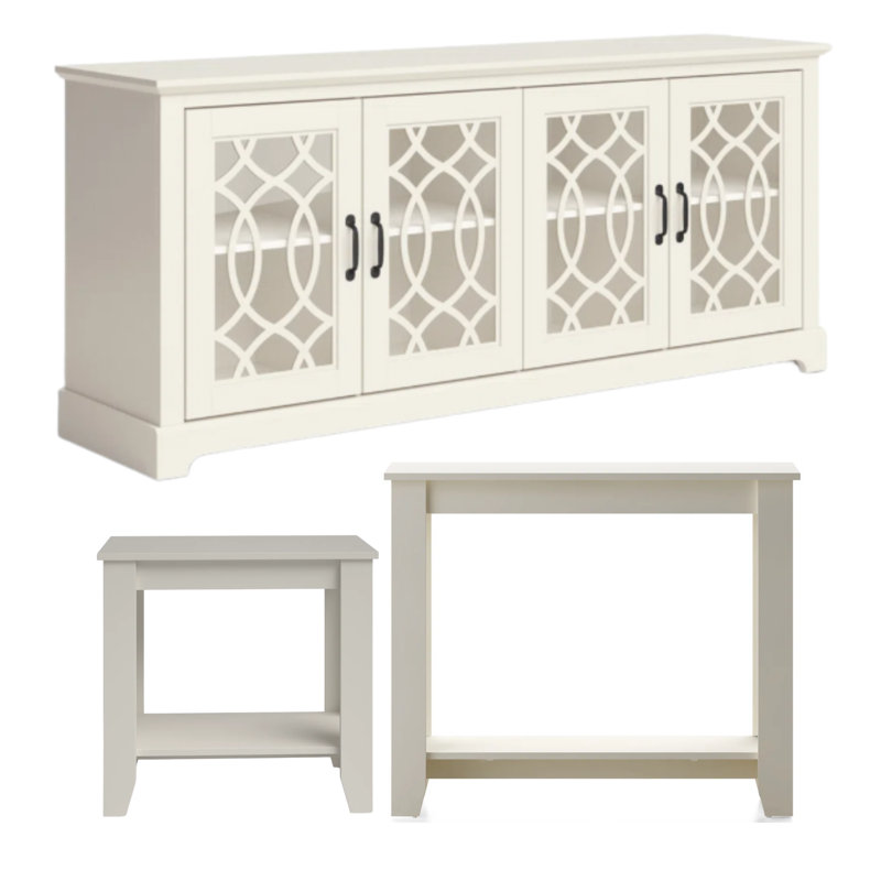 Weddel Basilico Transitional Coordinated 3 Piece Living Room Set, Ivory