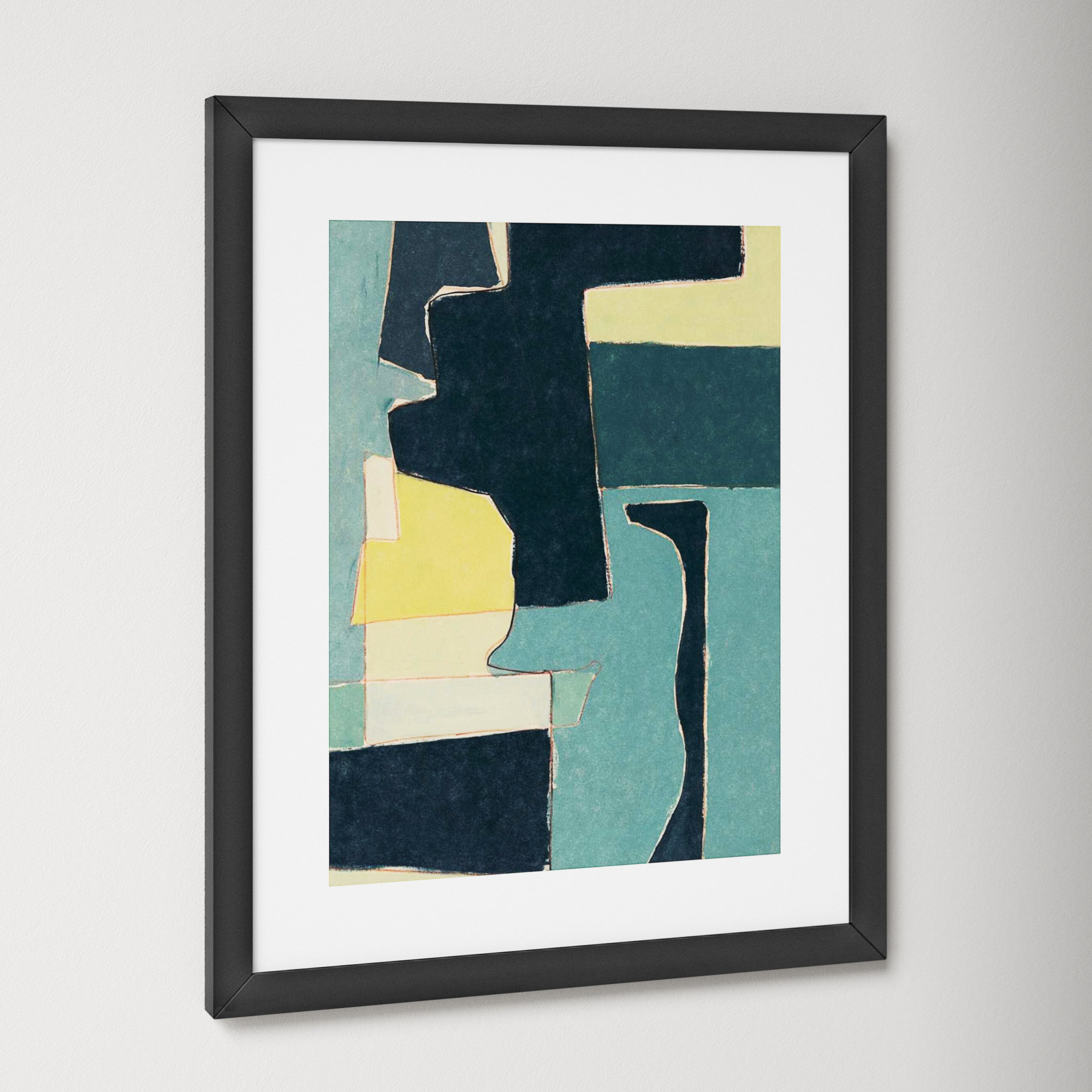 Blue Note II by Rob Delamater., 21.38" H x 17.38" W x 0.88" D, Noir Black Framed Paper