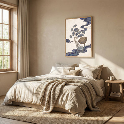 Art mural sur toile de feuilles de ginkgo bleues et de graines de lotus avec fougère