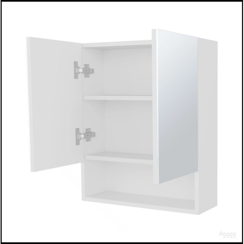 Armoire à pharmacie blanche avec portes en miroir et rangement ouvert