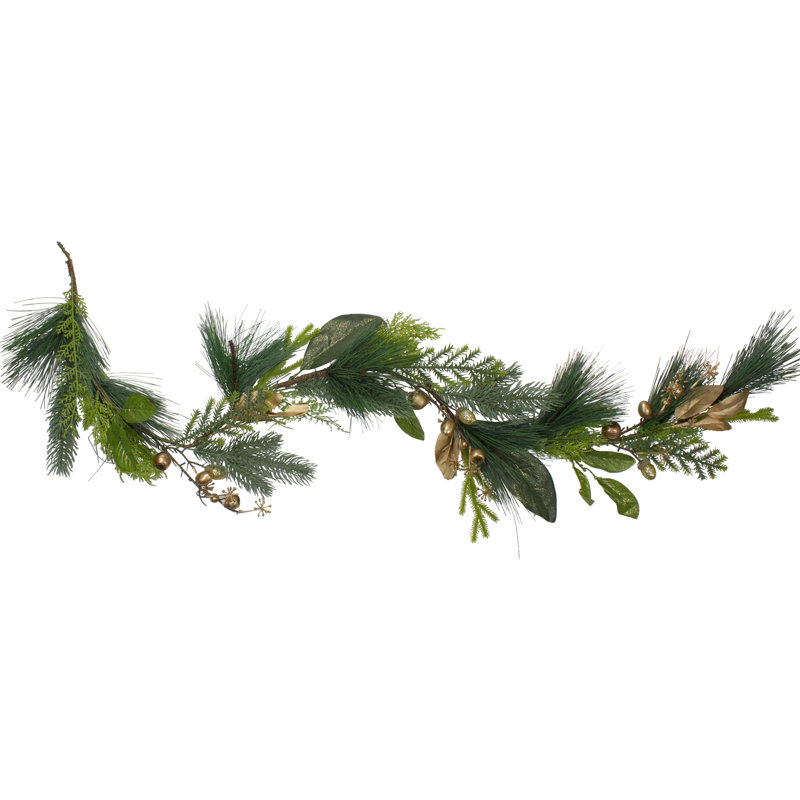 5' Leaves  Berry And Cedar Artificial Christmas Garland - Unlit