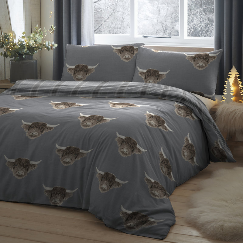 Polyester Animal Print Duvet Cover Set with Pillowcases, Grey, Single - 1 Standard Pillowcase
