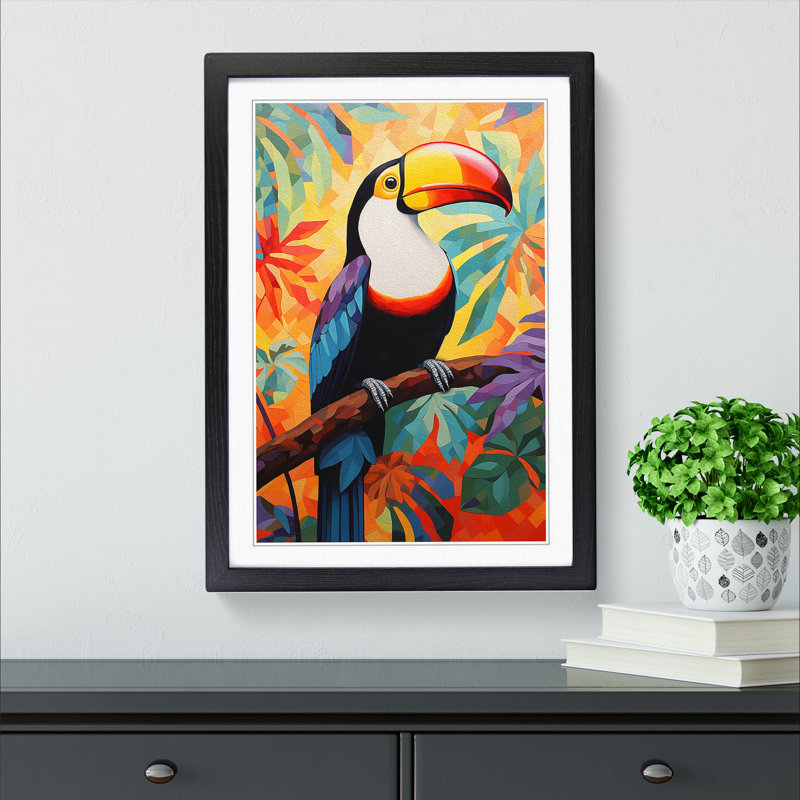 XYZ-FRM-V1223-6197 Toucan Modern - Single Picture Frame Print on Wood, 46cm H x 34cm W x 2cm D, Black 